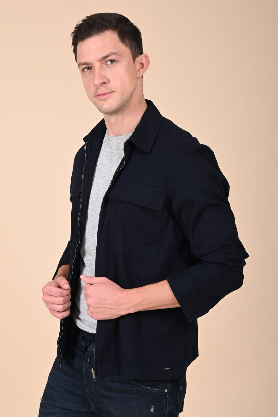 Winnie - Structured Zipper Jacket - Navy