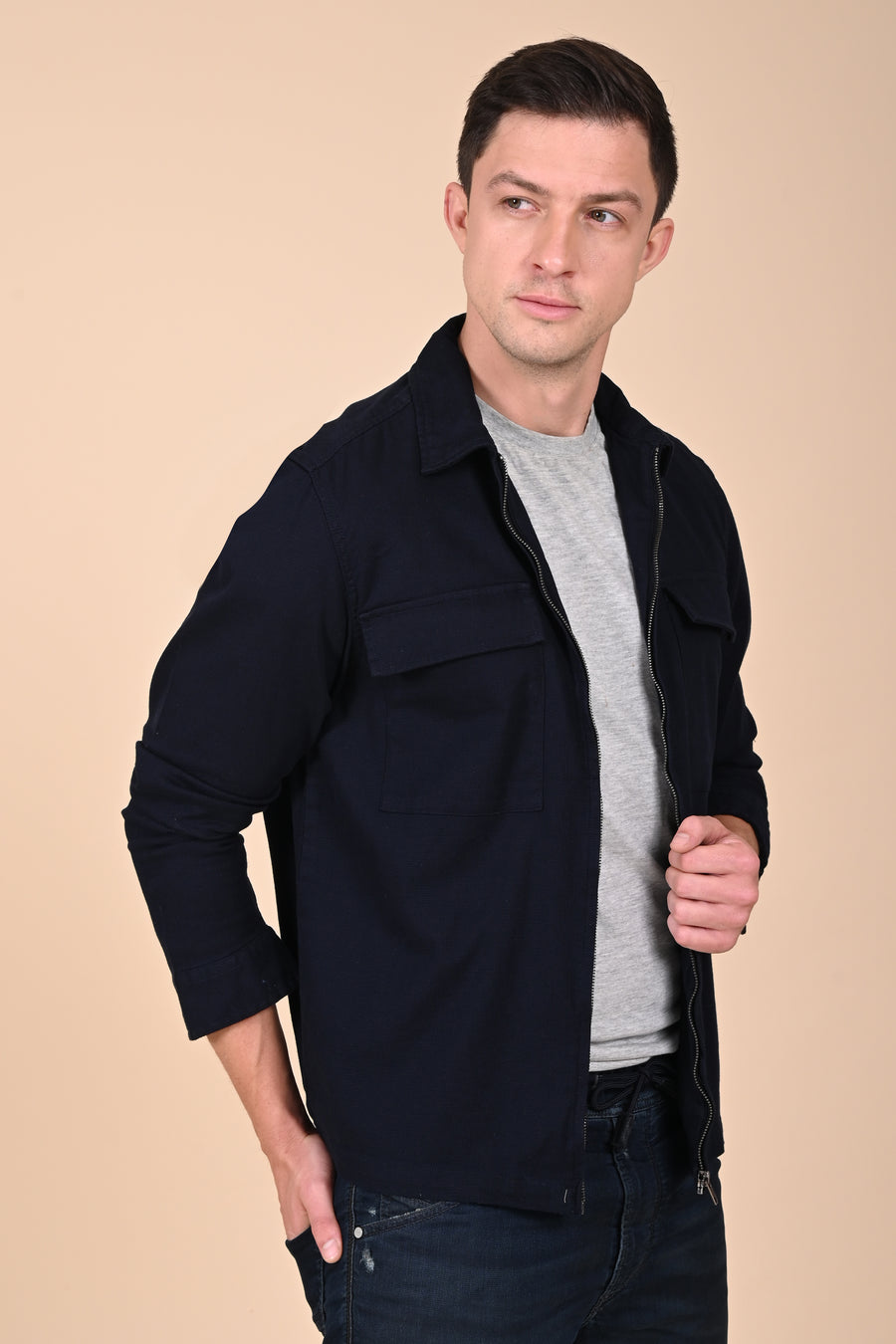 Winnie - Structured Zipper Jacket - Navy