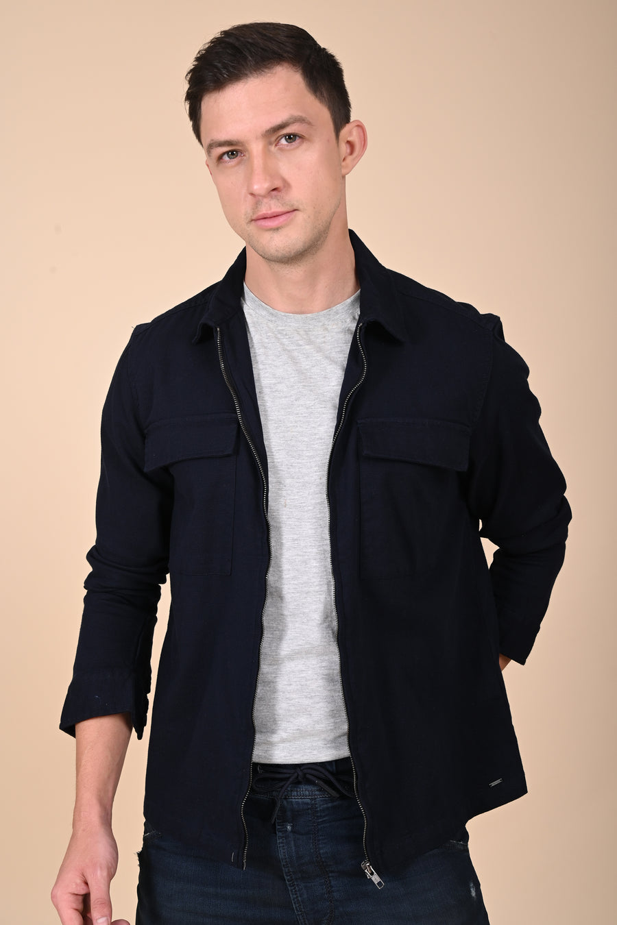 Winnie - Structured Zipper Jacket - Navy