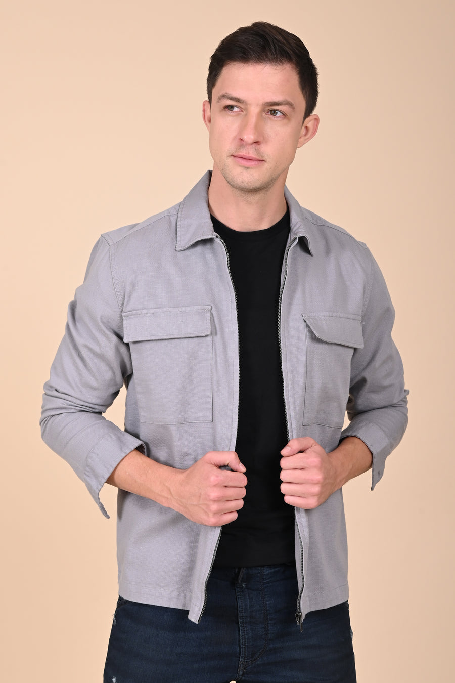 Winnie - Structured Zipper Jacket - Lt Grey