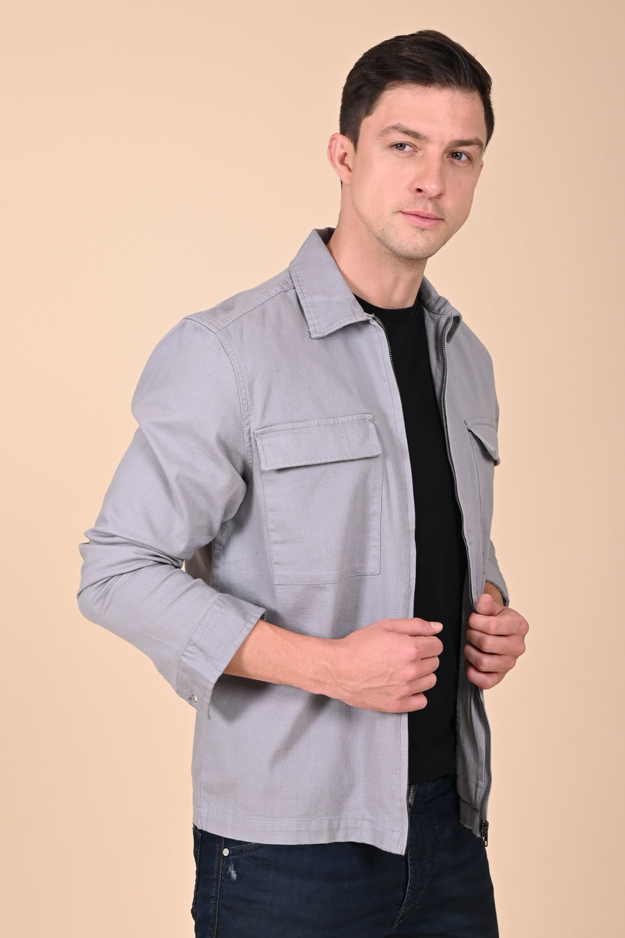 Winnie - Structured Zipper Jacket - Lt Grey