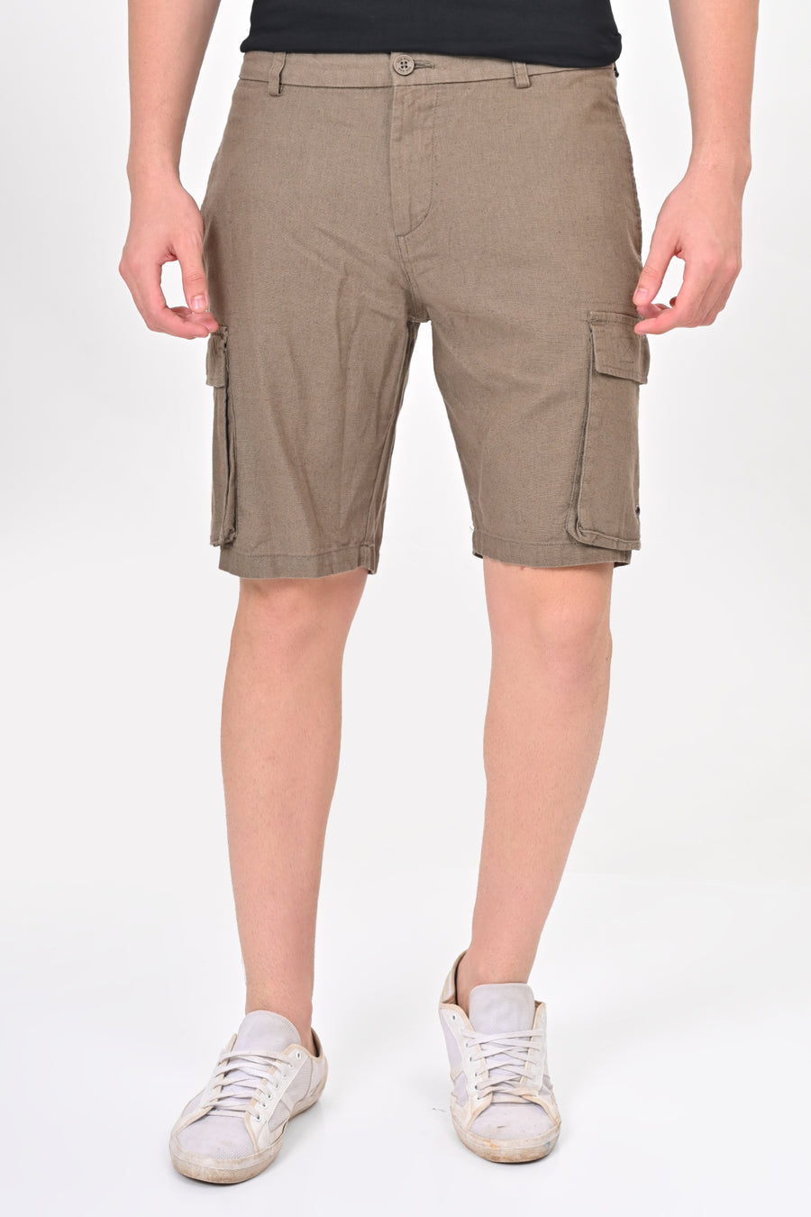 Infra - Cotton Linen Cargo Shorts - Olive