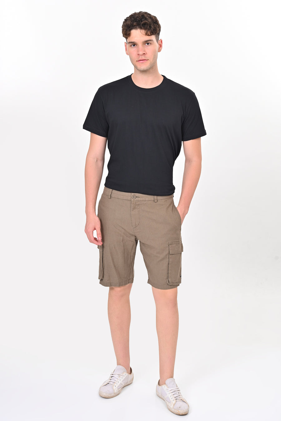 Infra - Cotton Linen Cargo Shorts - Olive