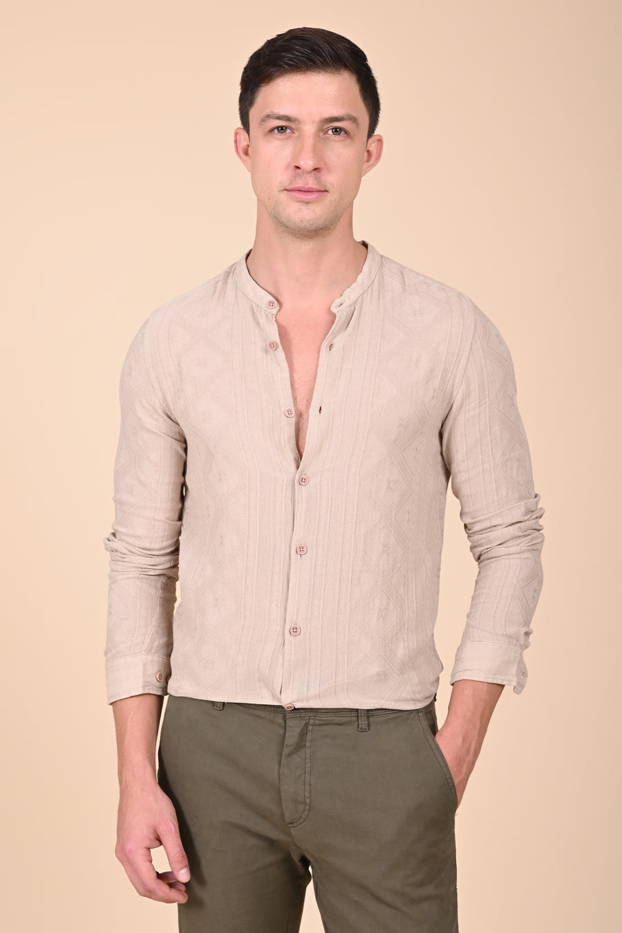 Bobby - Cotton Jacquard Solid Shirt - Beige