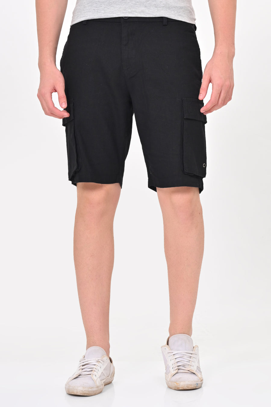 Infra - Cotton Linen Cargo Shorts - Black