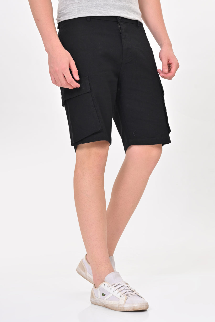 Infra - Cotton Linen Cargo Shorts - Black