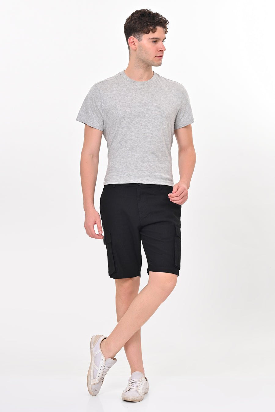 Infra - Cotton Linen Cargo Shorts - Black