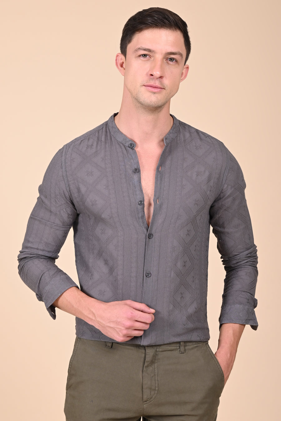 Bobby - Cotton Jacquard Solid Shirt - Grey