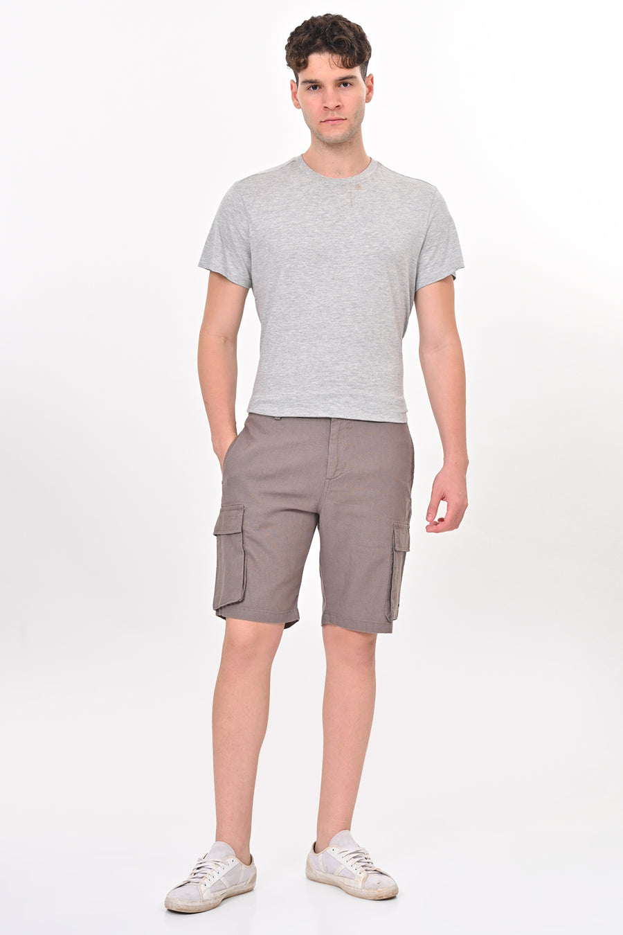 Infra - Cotton Linen Cargo Shorts - Lt Grey