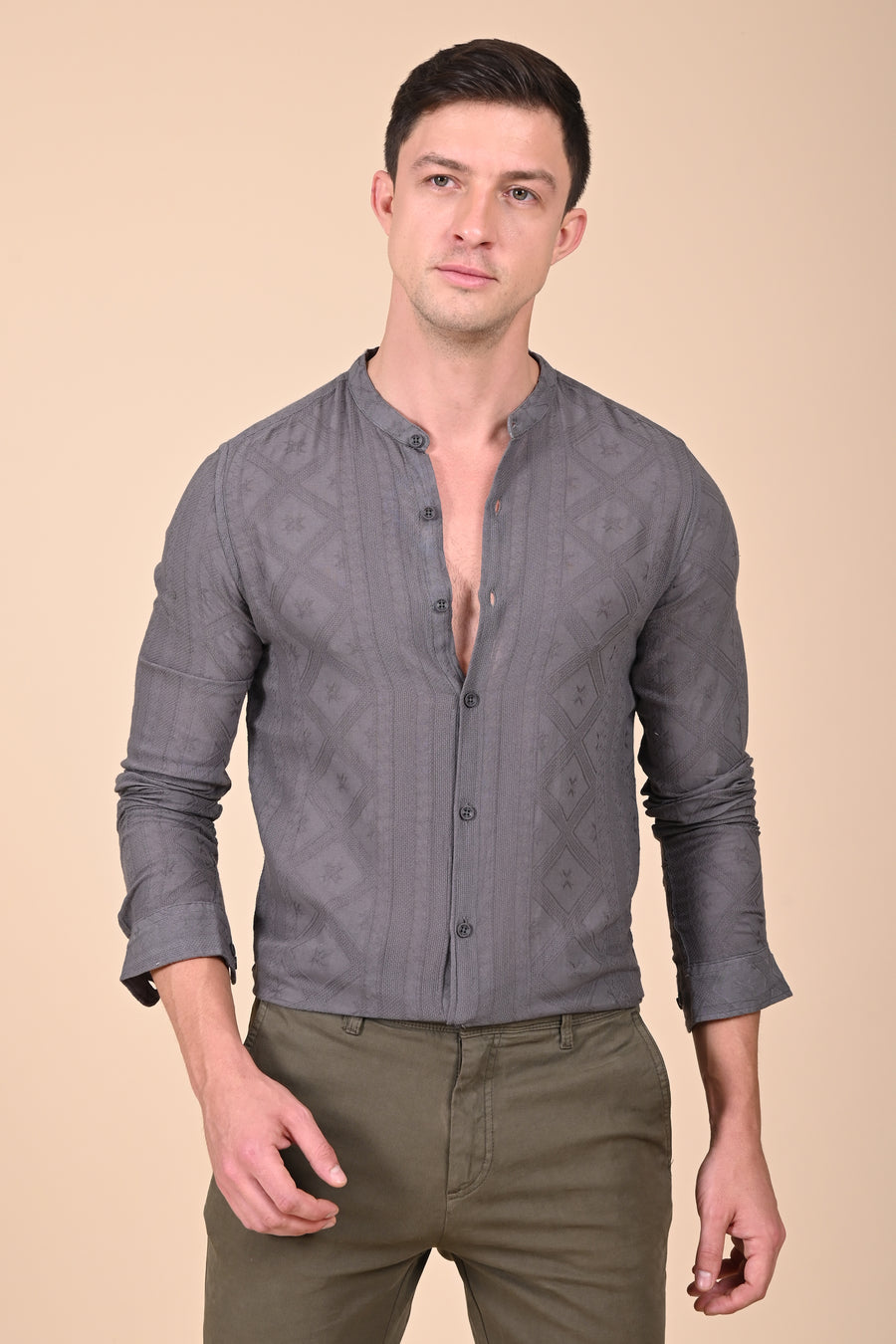 Bobby - Cotton Jacquard Solid Shirt - Grey