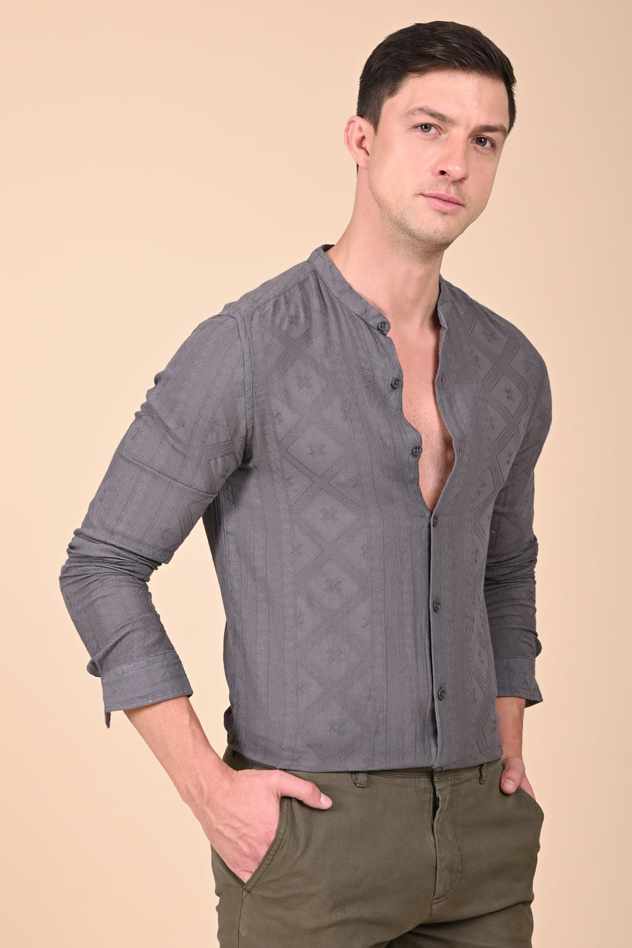 Bobby - Cotton Jacquard Solid Shirt - Grey