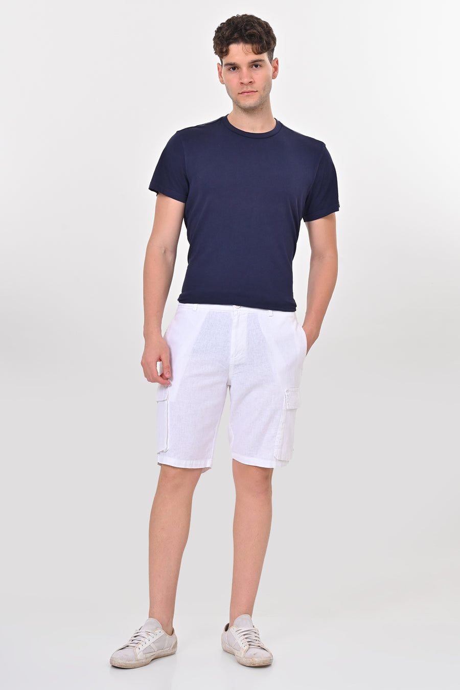 Infra - Cotton Linen Cargo Shorts - White