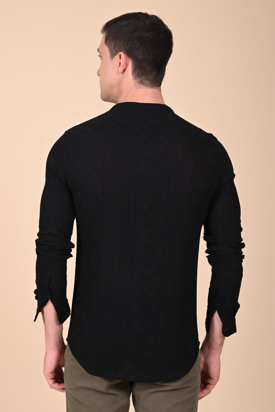 Bobby - Cotton Jacquard Solid Shirt - Black