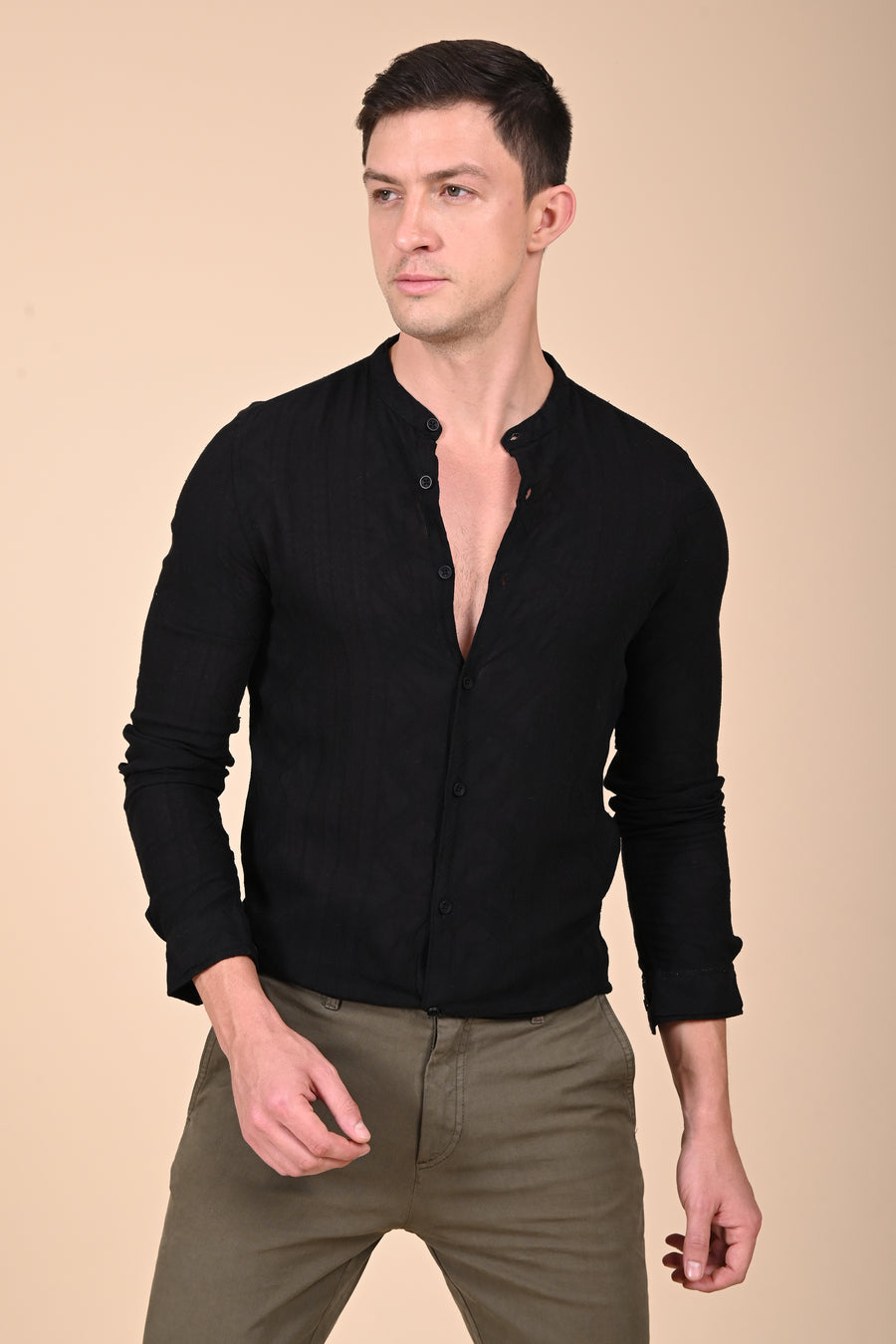 Bobby - Cotton Jacquard Solid Shirt - Black