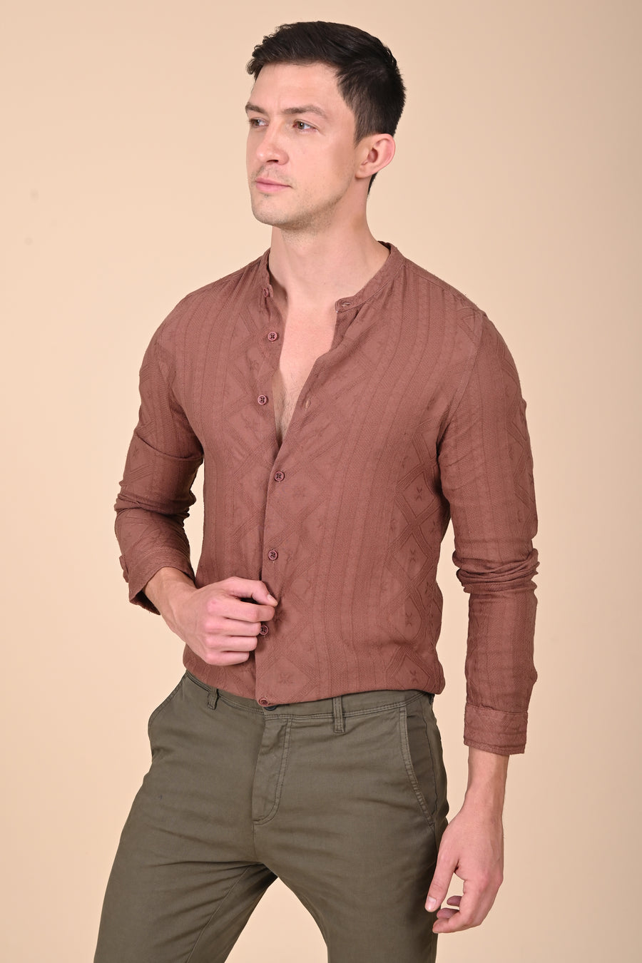 Bobby - Cotton Jacquard Solid Shirt - Chestnut