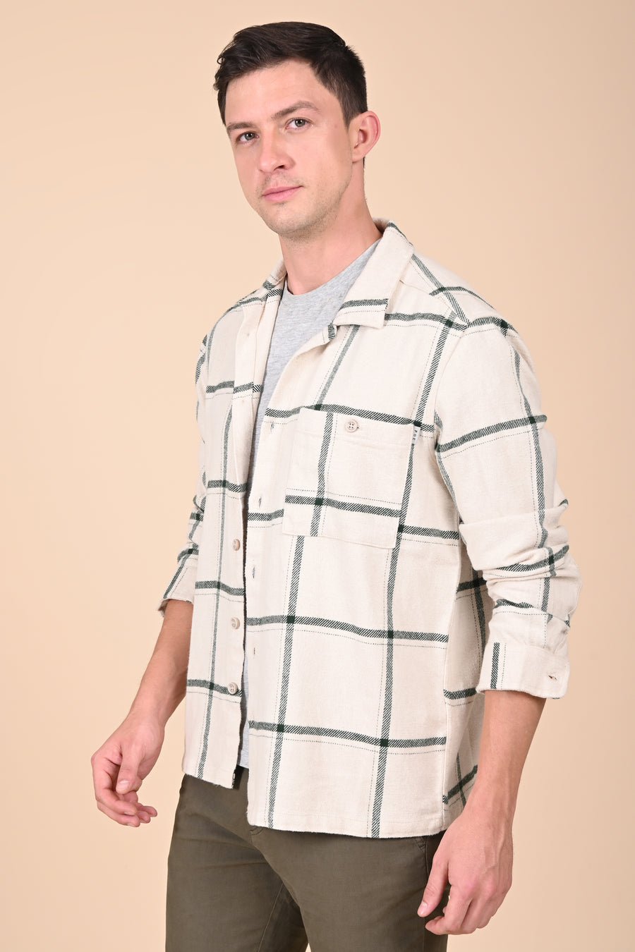 Summer - Brushed Checkered Overshirt - Green