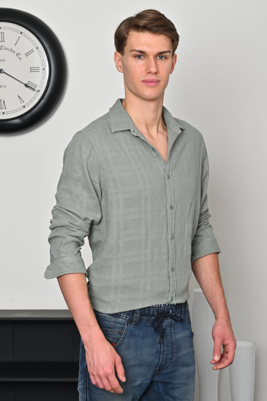 Skylar - Textured Solid Shirt - Pista