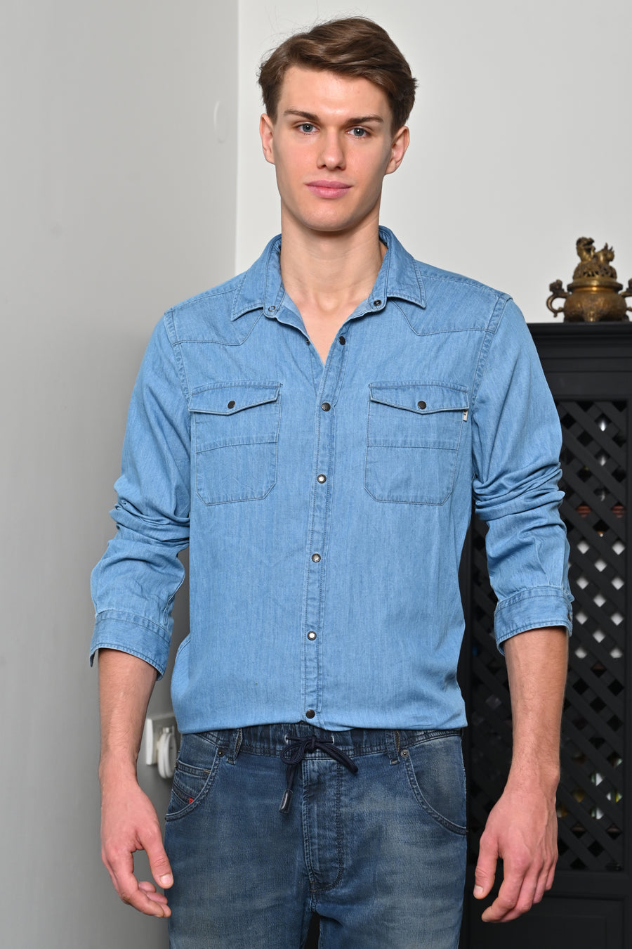 Mark - Washed Down Denim Shirt - Blue