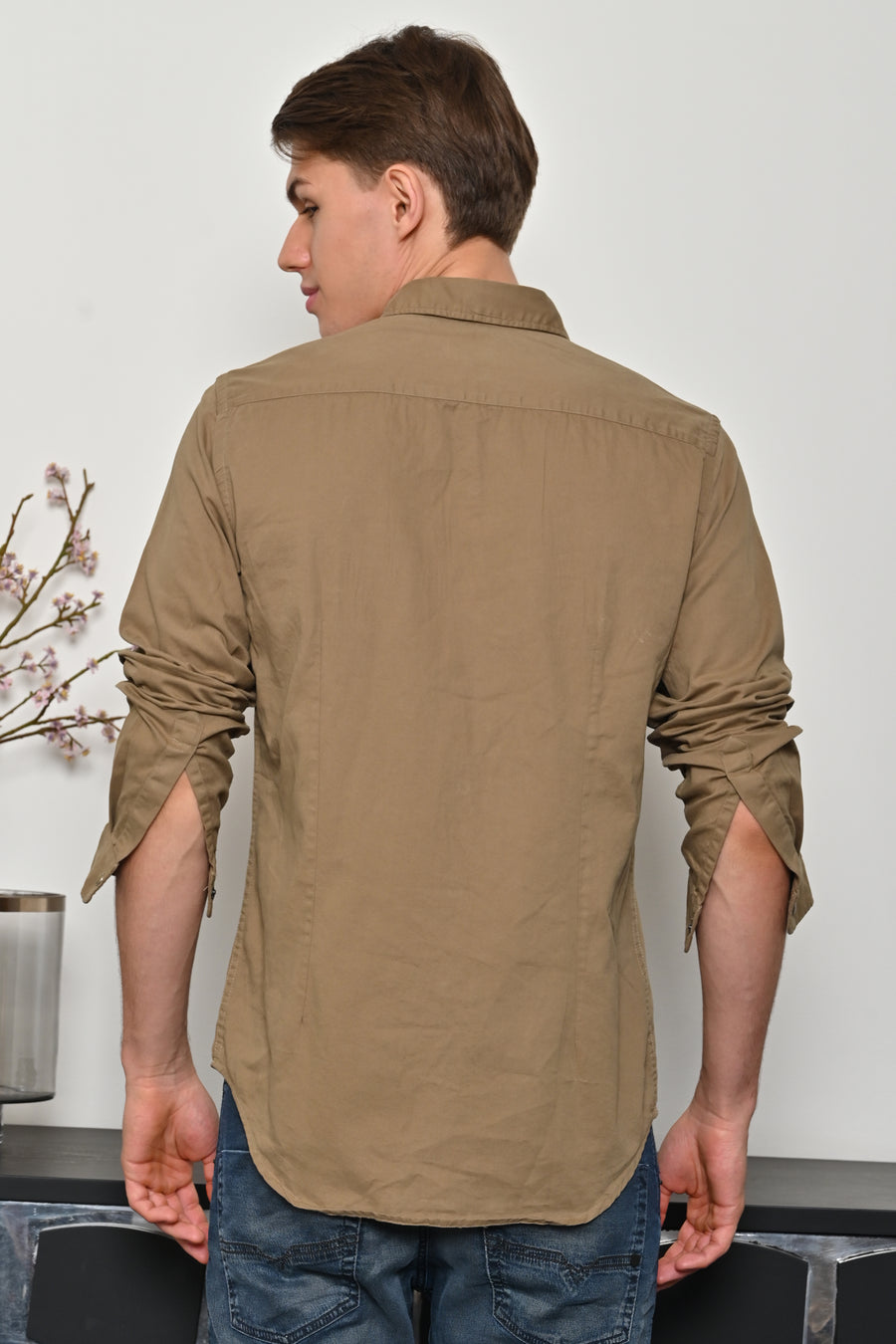 Brigham - Cotton Pocketed Solid Shirt - Khaki