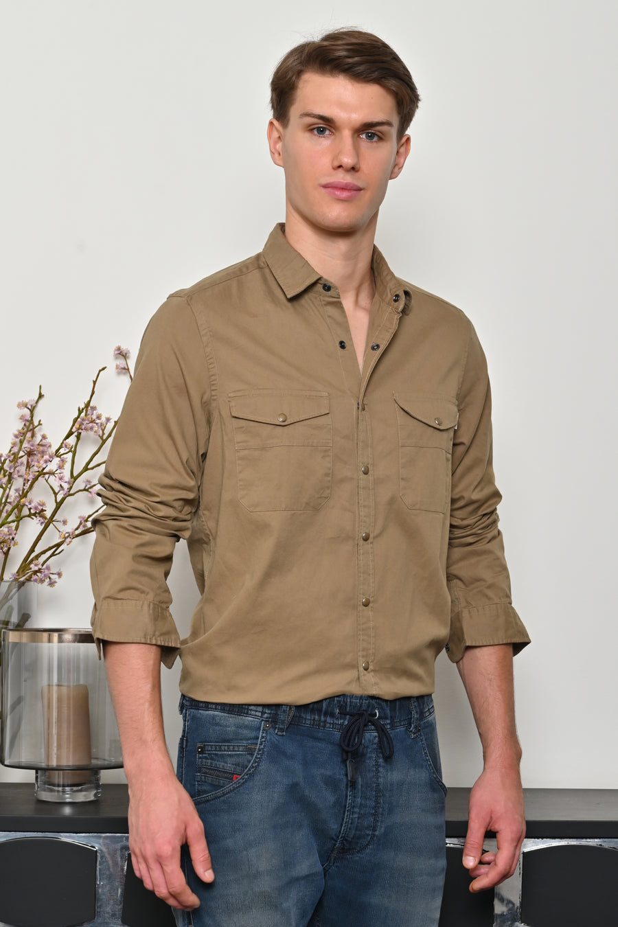 Brigham - Cotton Pocketed Solid Shirt - Khaki