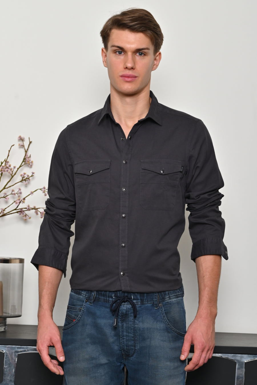 Brigham - Cotton Pocketed Solid Shirt - Grey