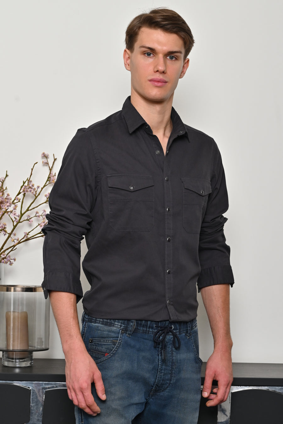 Brigham - Cotton Pocketed Solid Shirt - Grey