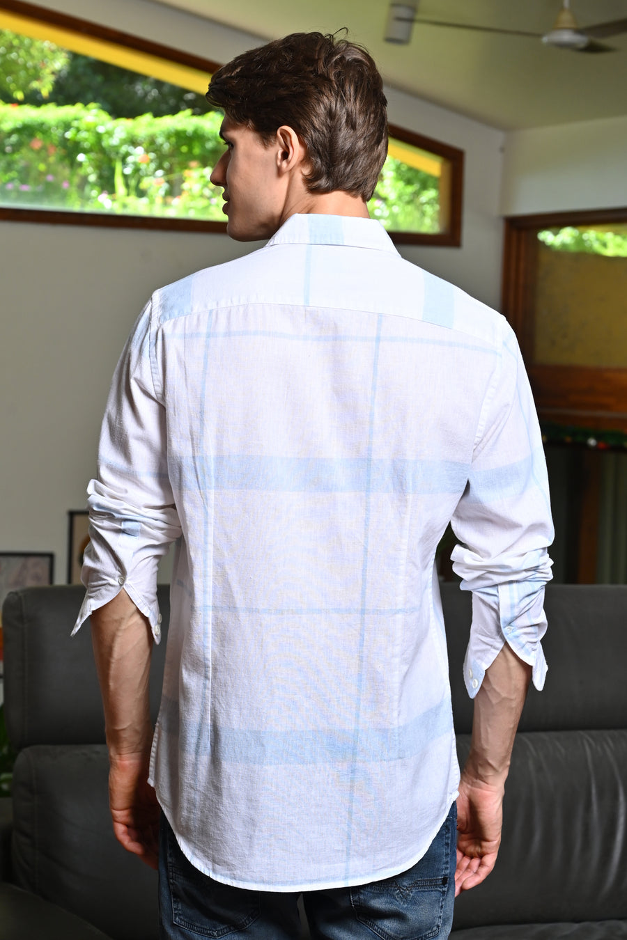 Armani - Linen Check Shirt - Sky