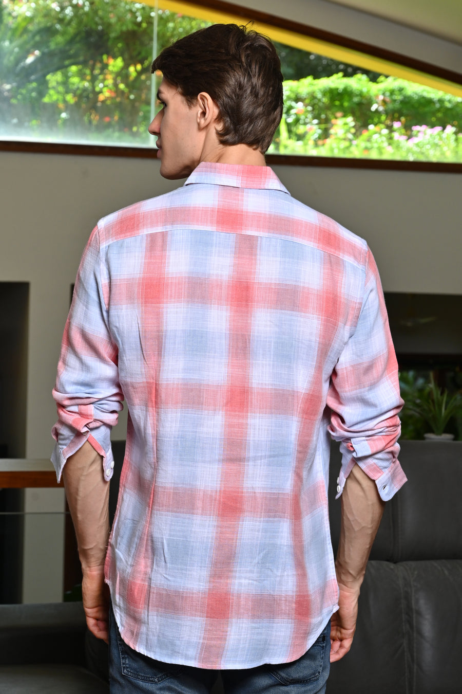 Leopold - Cotton Checkered Shirt - Coral