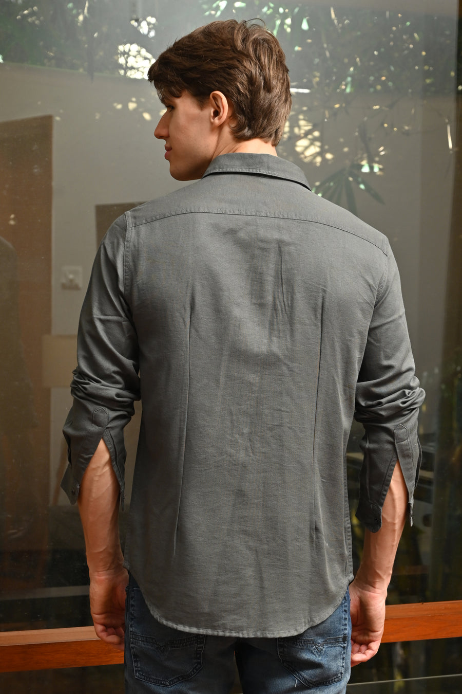 Ive - Cotton Pocketed Solid Shirt - Grey