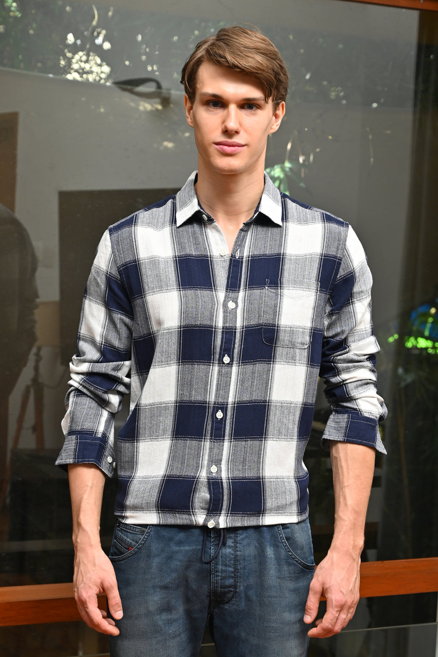 Clement - Block Check Shirt - Navy