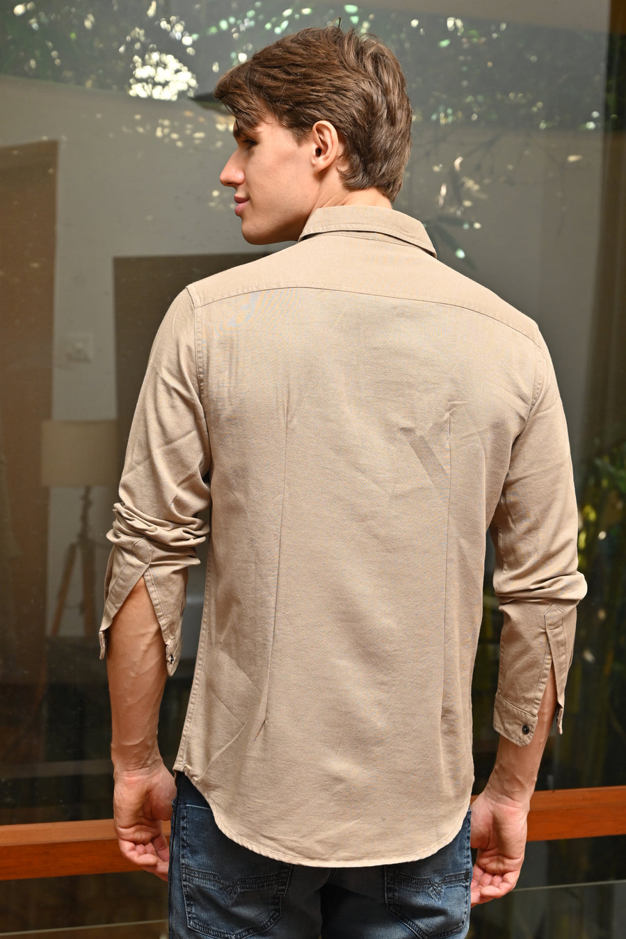 Ive - Cotton Pocketed Solid Shirt - Beige