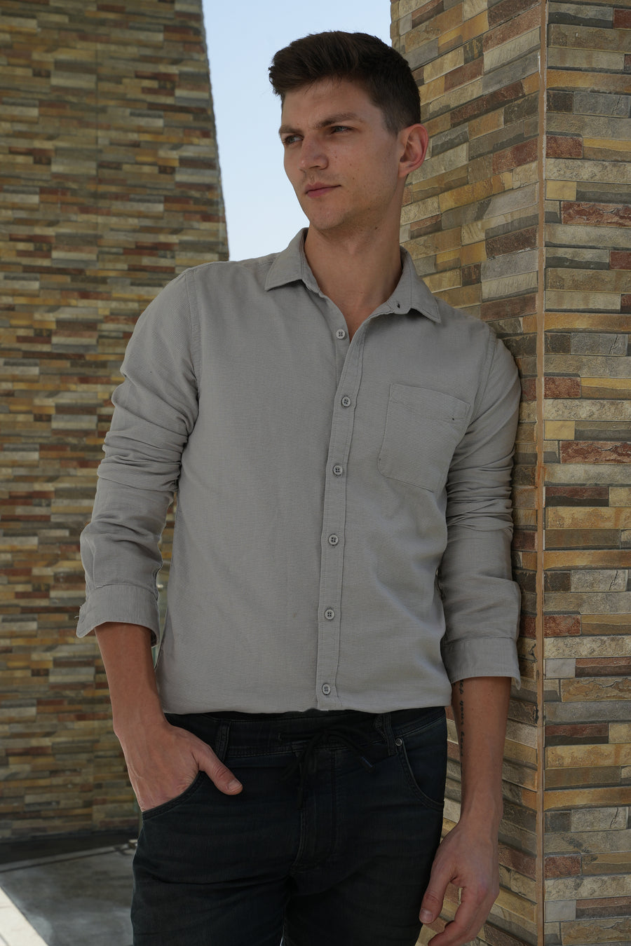 Posten - Dobby Solid Shirt - Grey