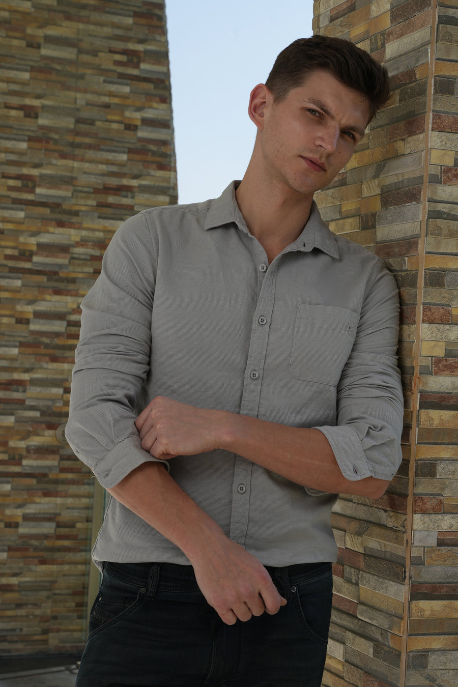 Posten - Dobby Solid Shirt - Grey