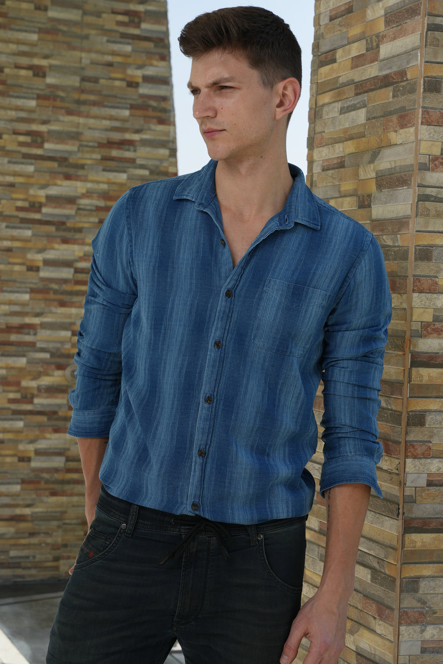Afton - Indigo Striped Shirt - Blue