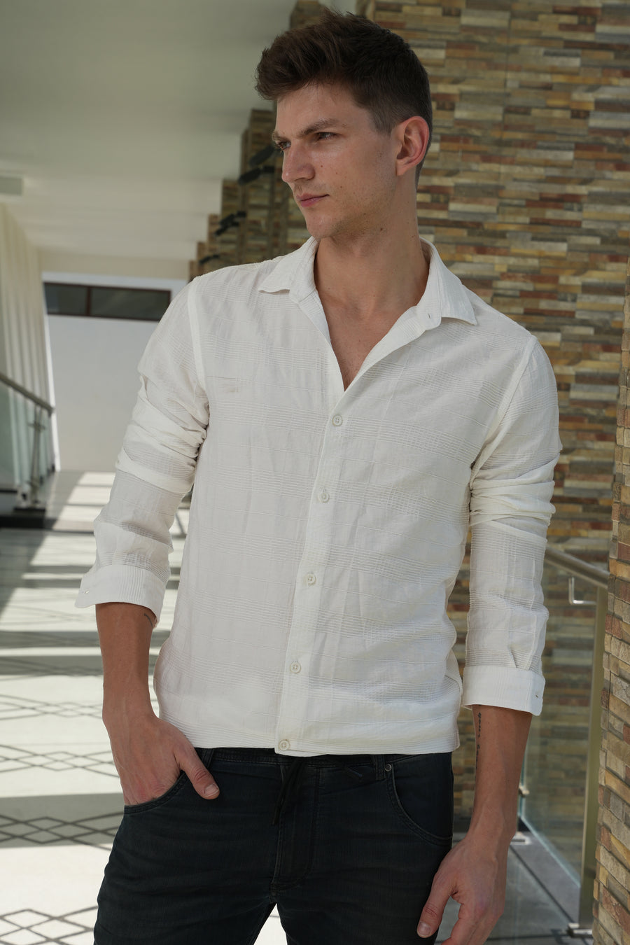 Chase - Structured Check Shirt - White