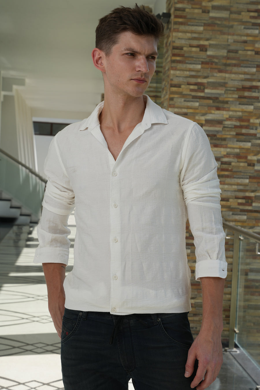 Chase - Structured Check Shirt - White