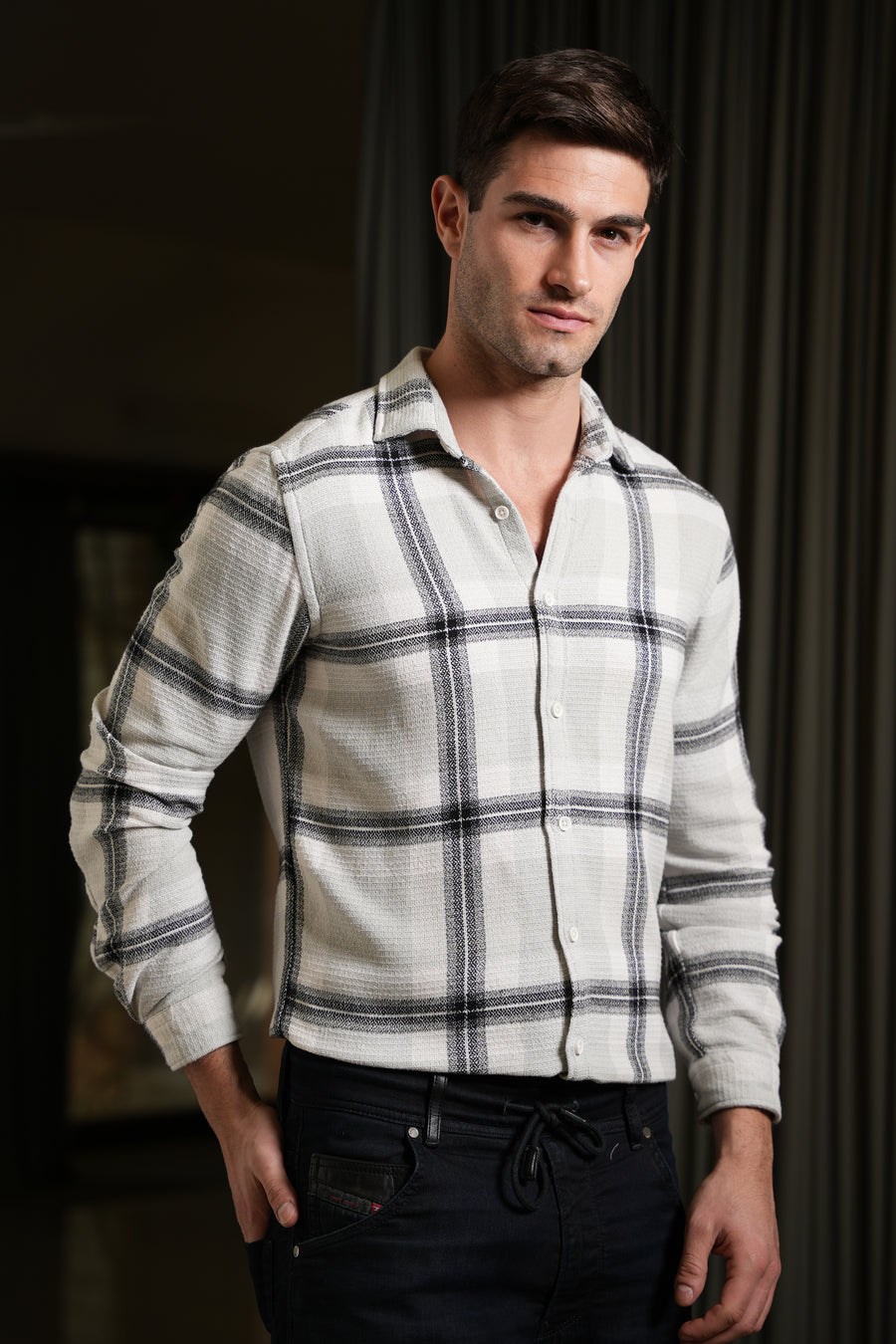 Blog - Textured Check Shirt - Grey
