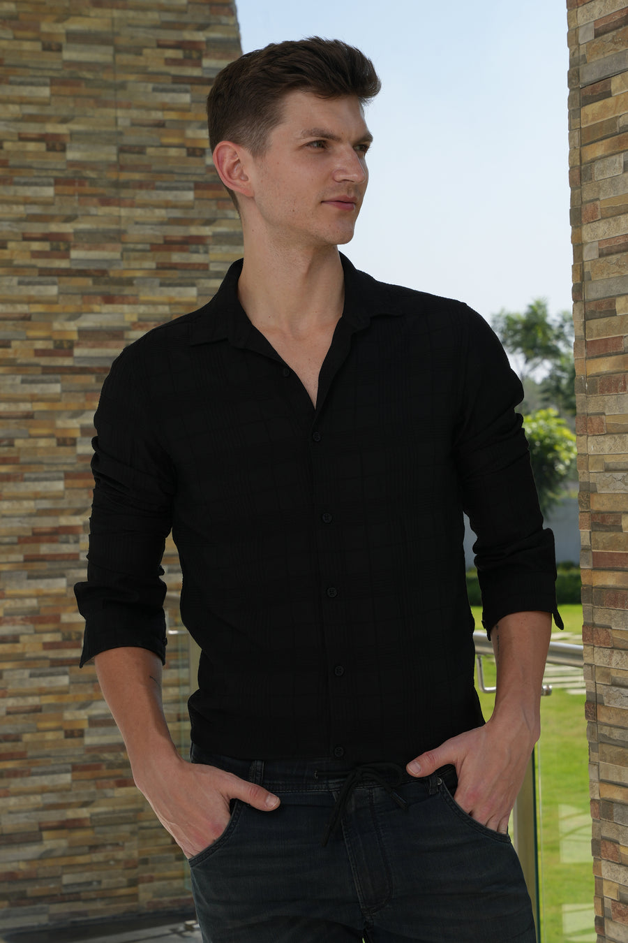 Chase - Structured Check Shirt - Black