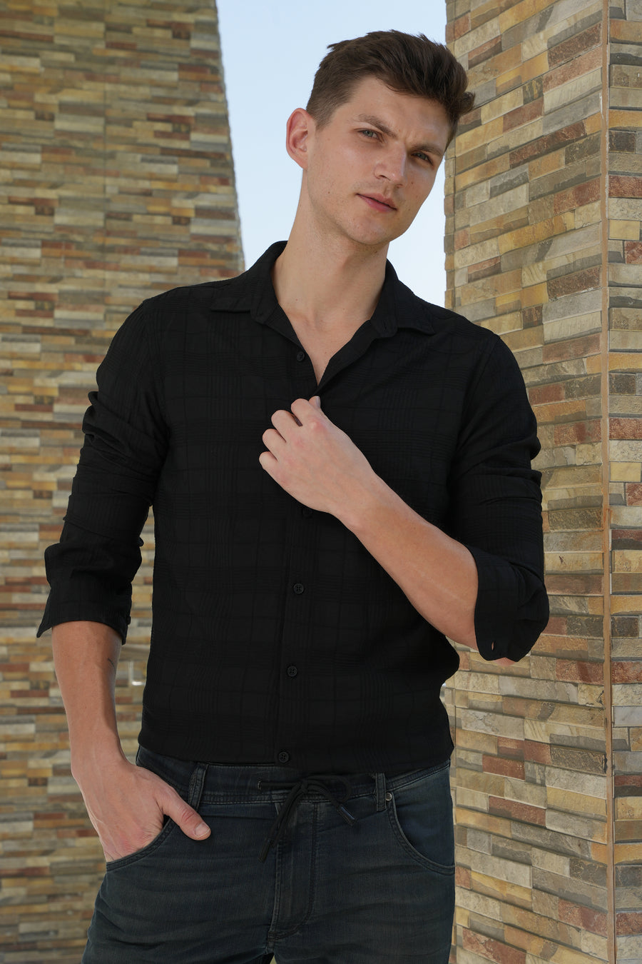 Chase - Structured Check Shirt - Black