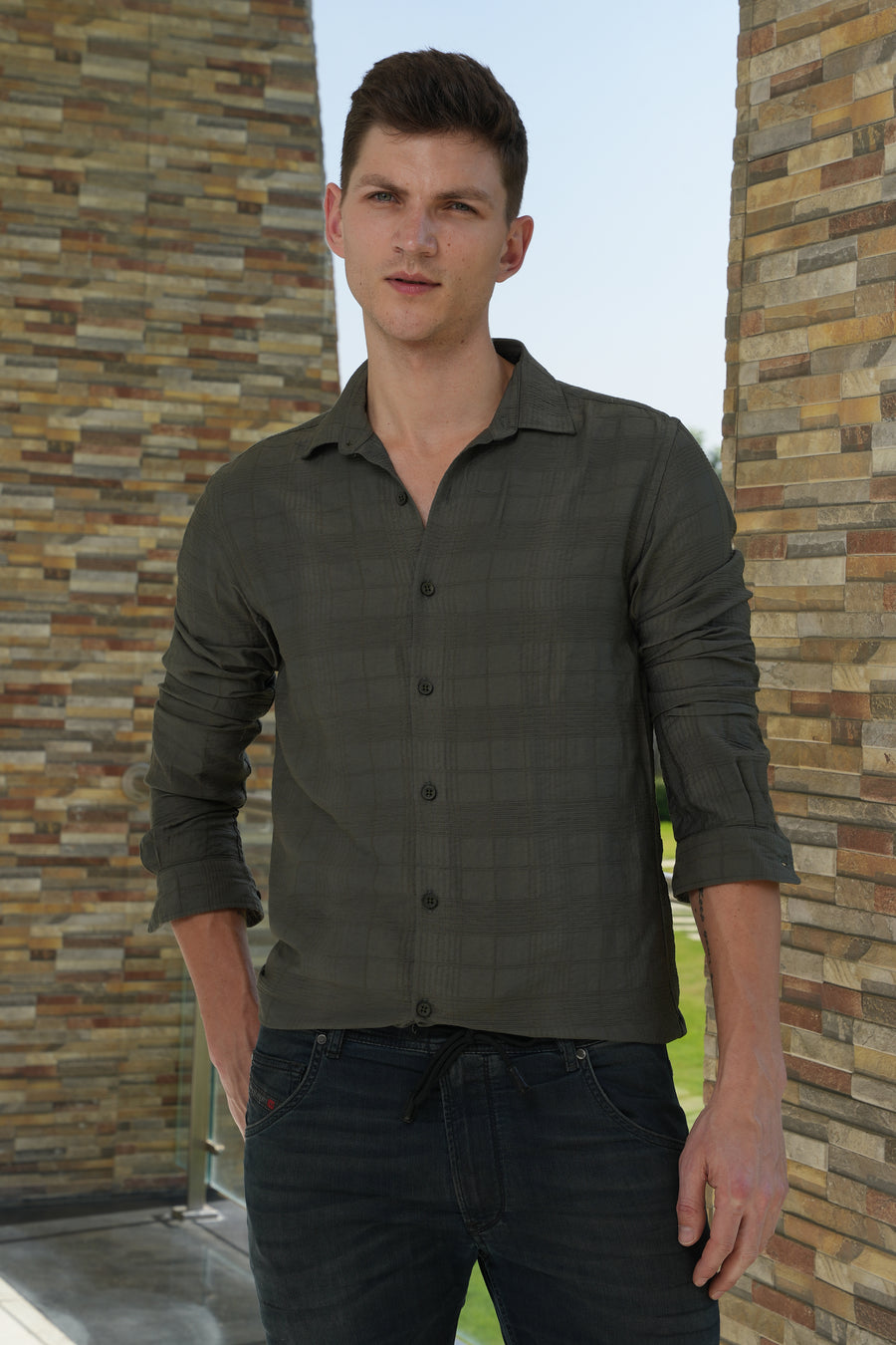 Chase - Structured Check Shirt - Olive