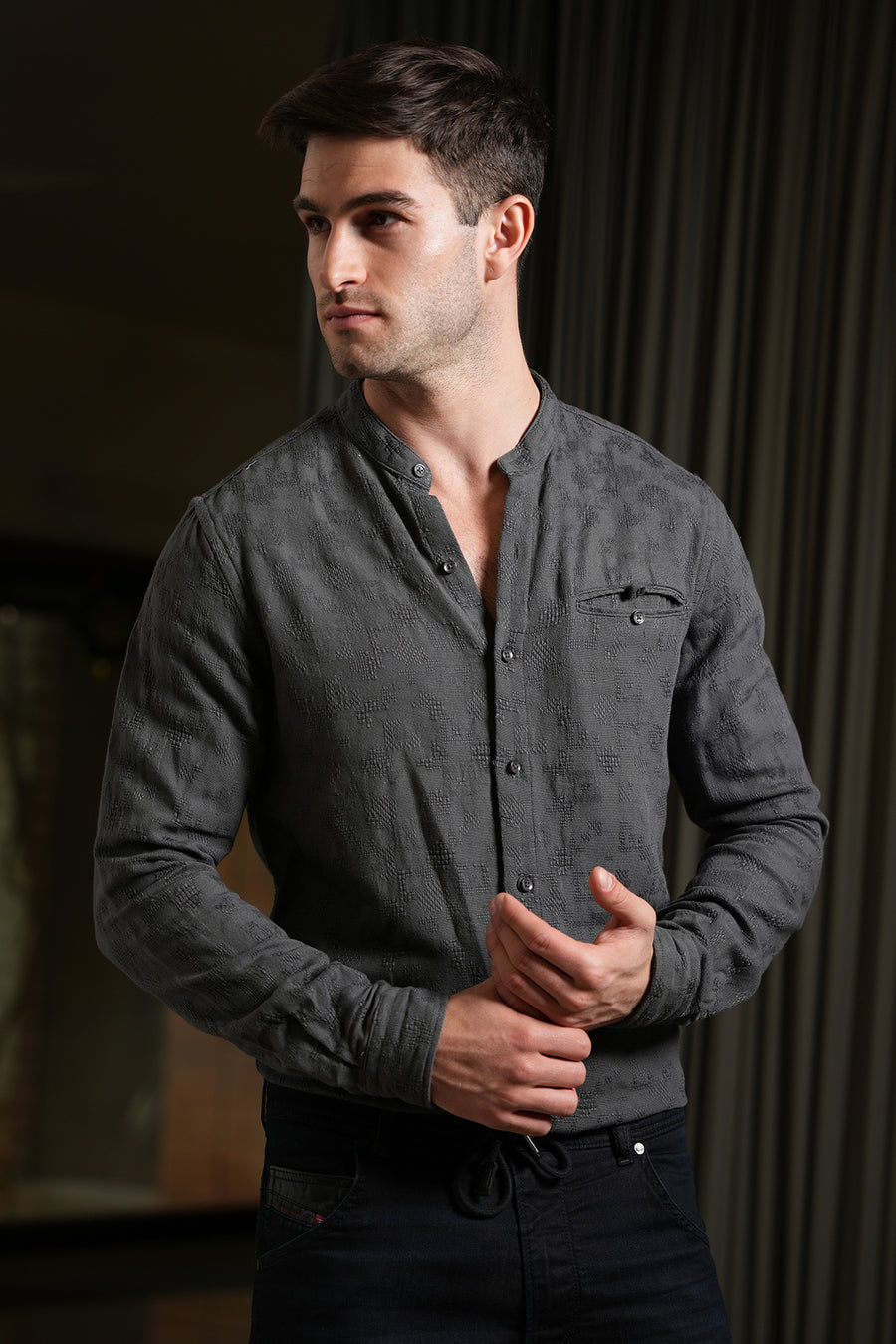 Raw - Structured Plain Shirt - Grey