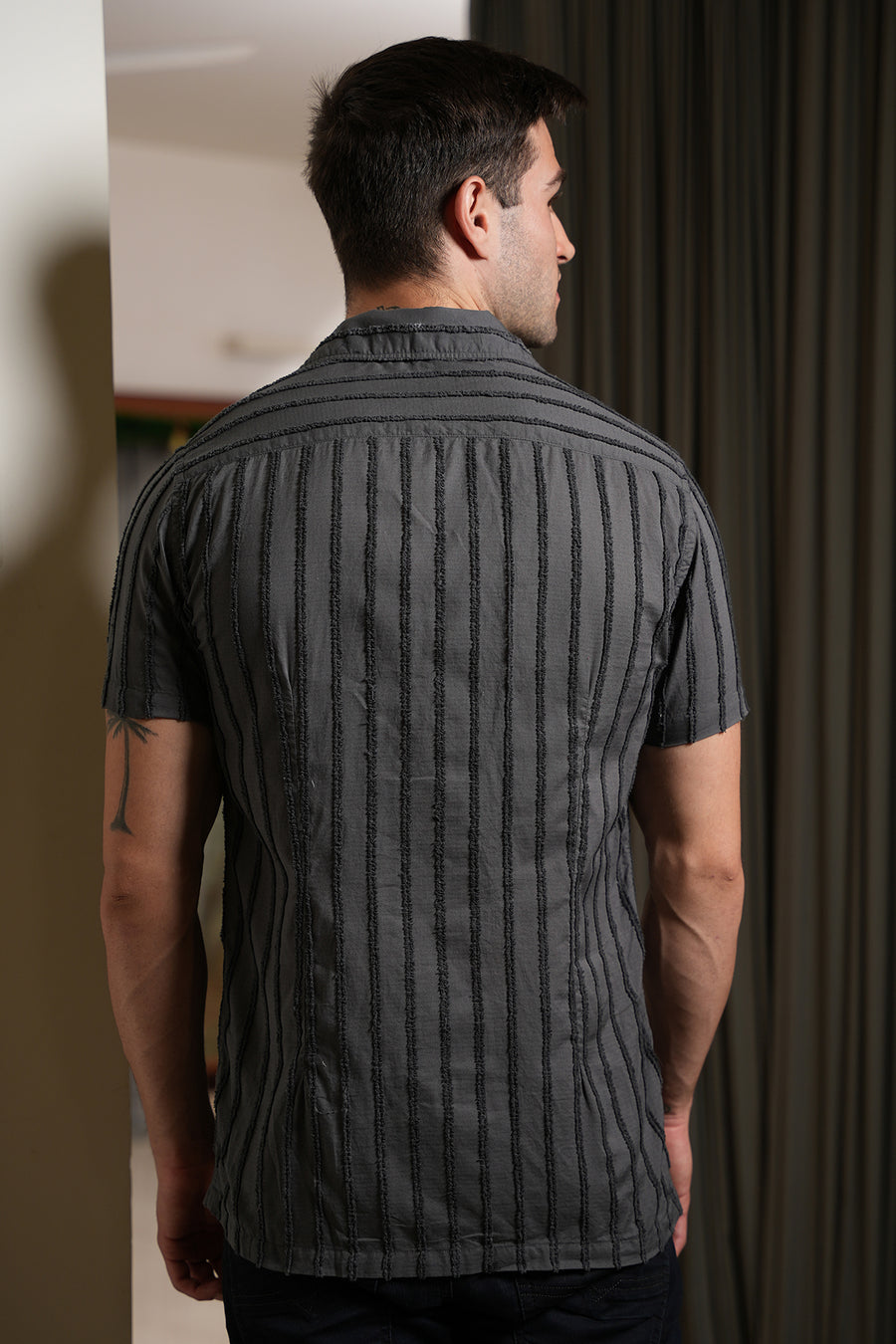 Race - Embroidered Striped Shirt - Grey
