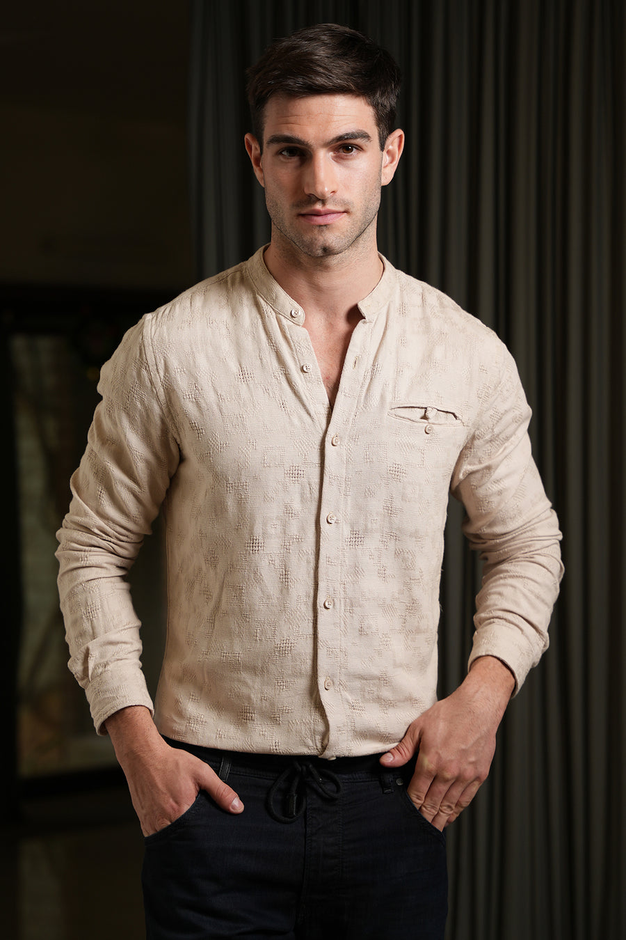Raw - Structured Plain Shirt - Beige