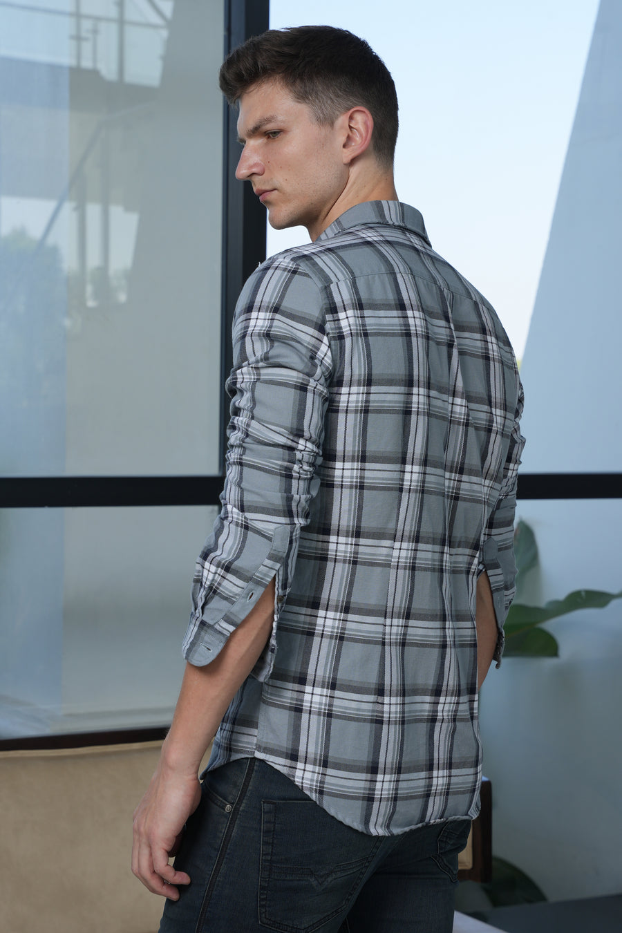 Content - Cotton Check Shirt - Grey