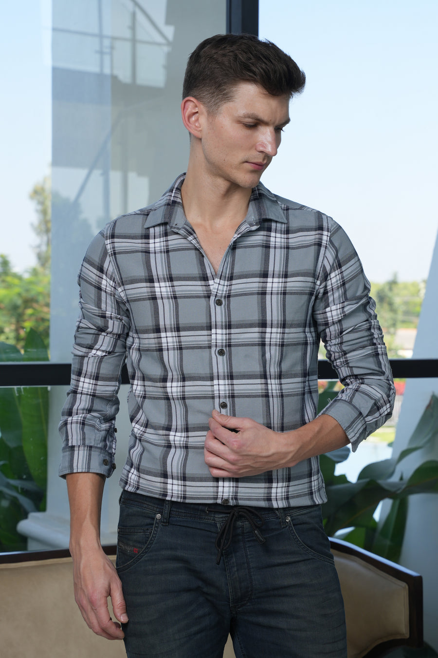 Content - Cotton Check Shirt - Grey