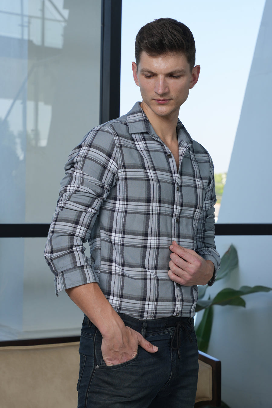 Content - Cotton Check Shirt - Grey