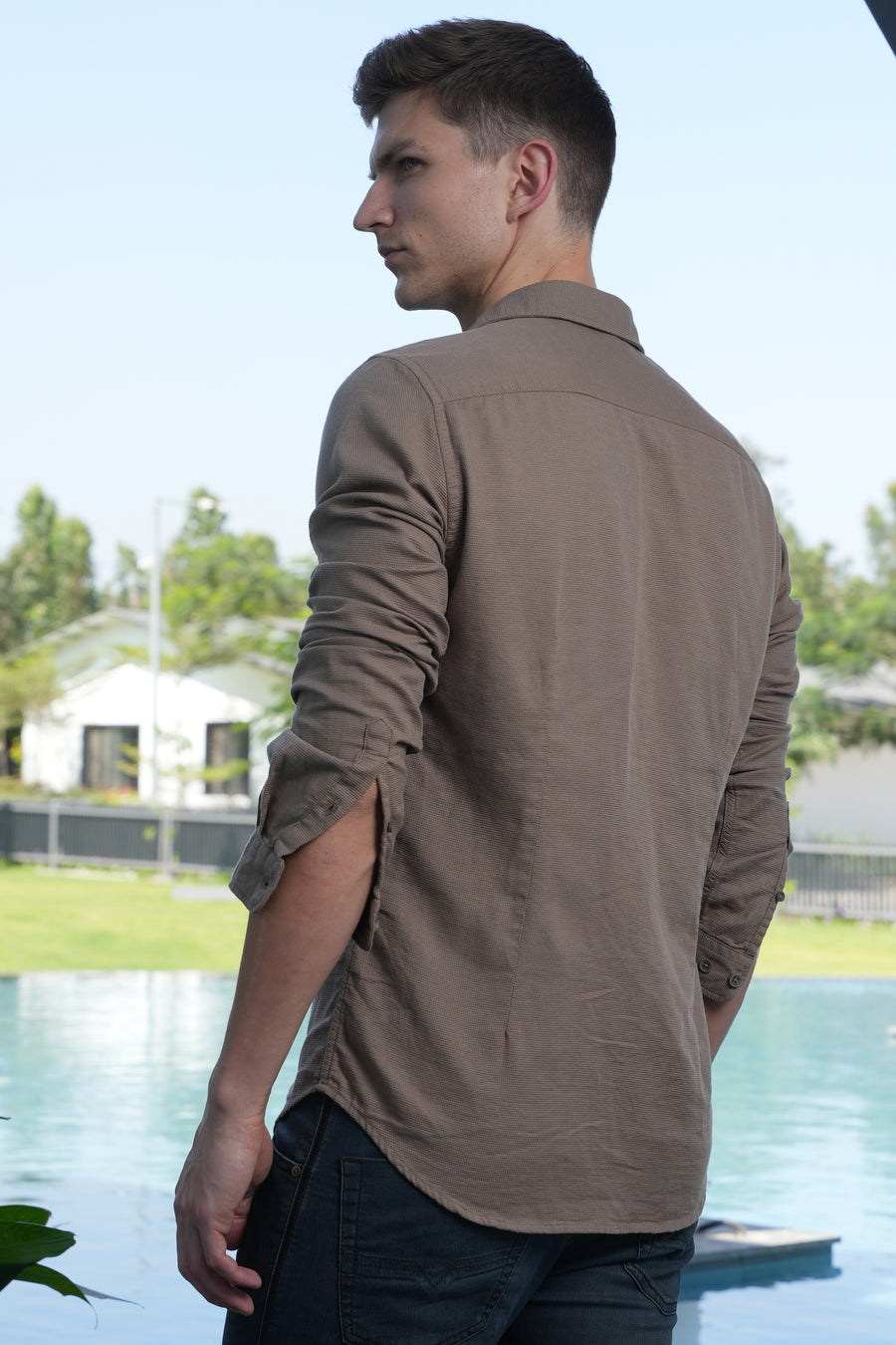 Posten - Dobby Solid Shirt - Khaki