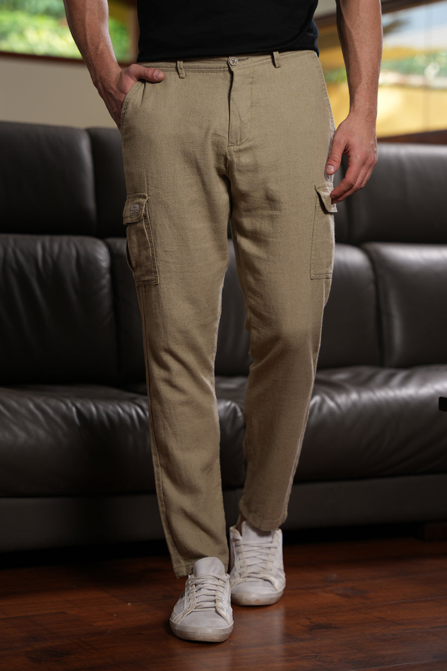 Marcel - Linen Cotton Cargo Trouser - Pista