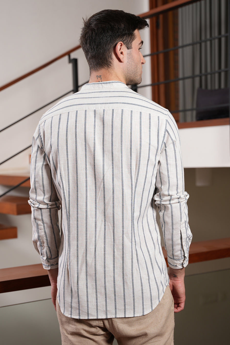 Guess - Cotton Linen Striped Shirt - Navy