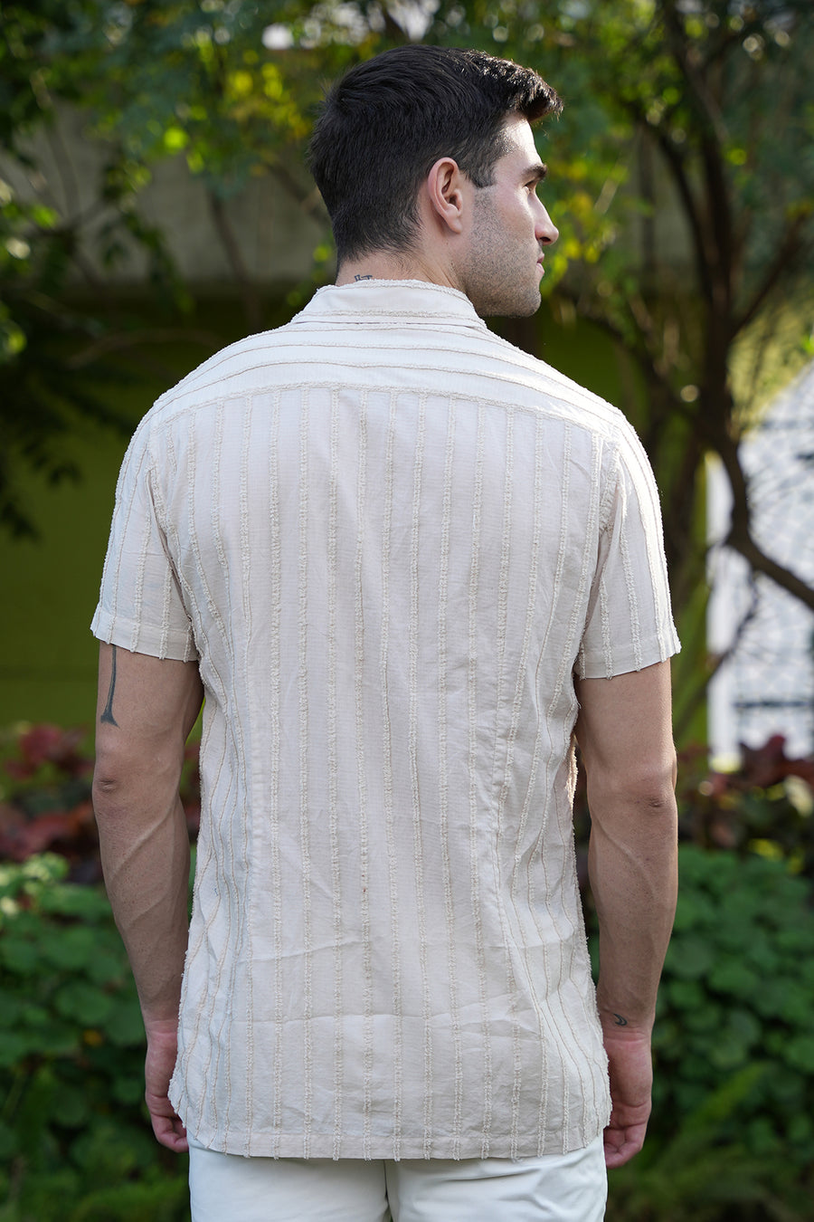 Race - Embroidered Striped Shirt - Beige